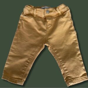 Zara (3-6 Months) Yellow Cotton Jean Look Baby Pants with Button Front